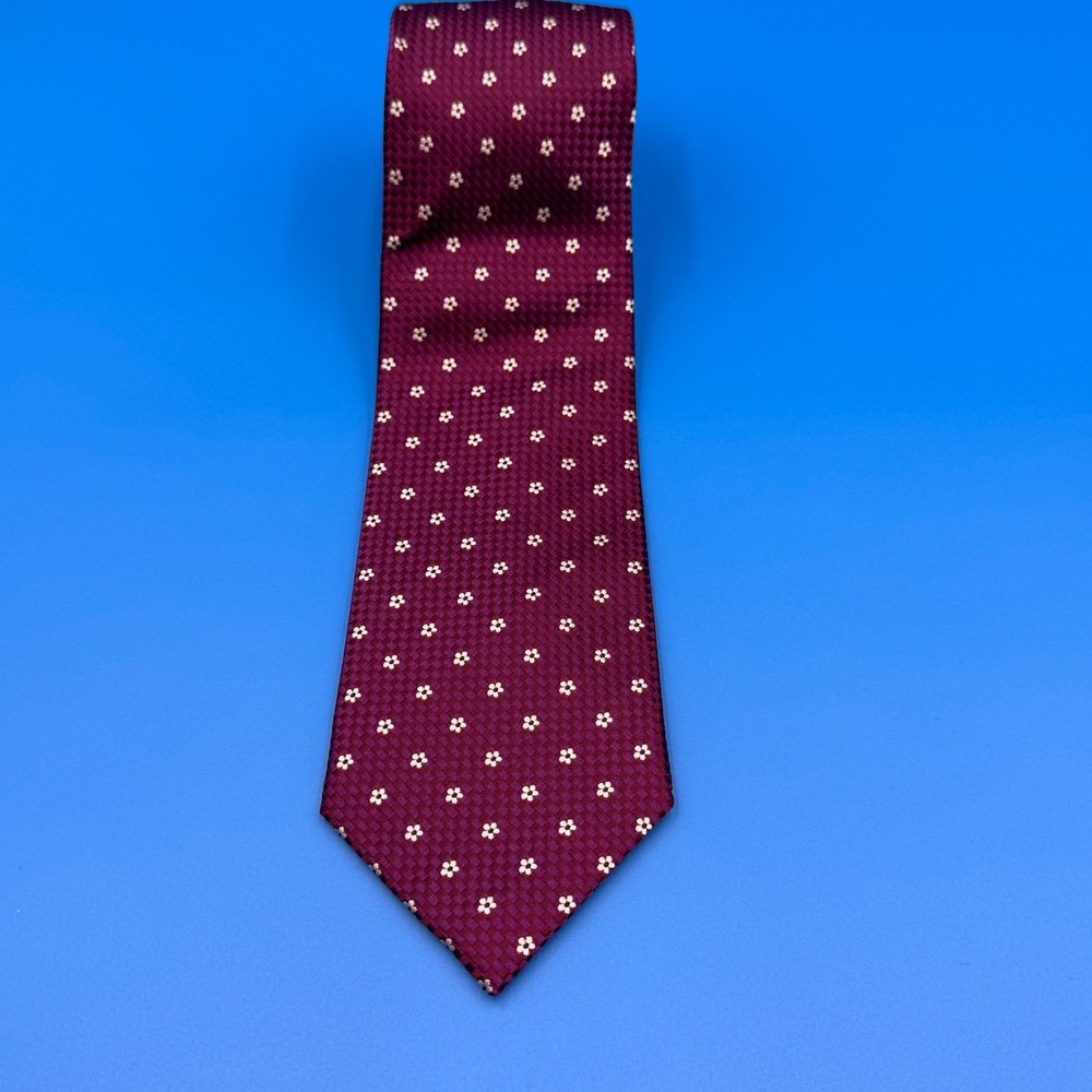 Tom James Mens Burgundy Floral‎ Silk Hand Made Necktie